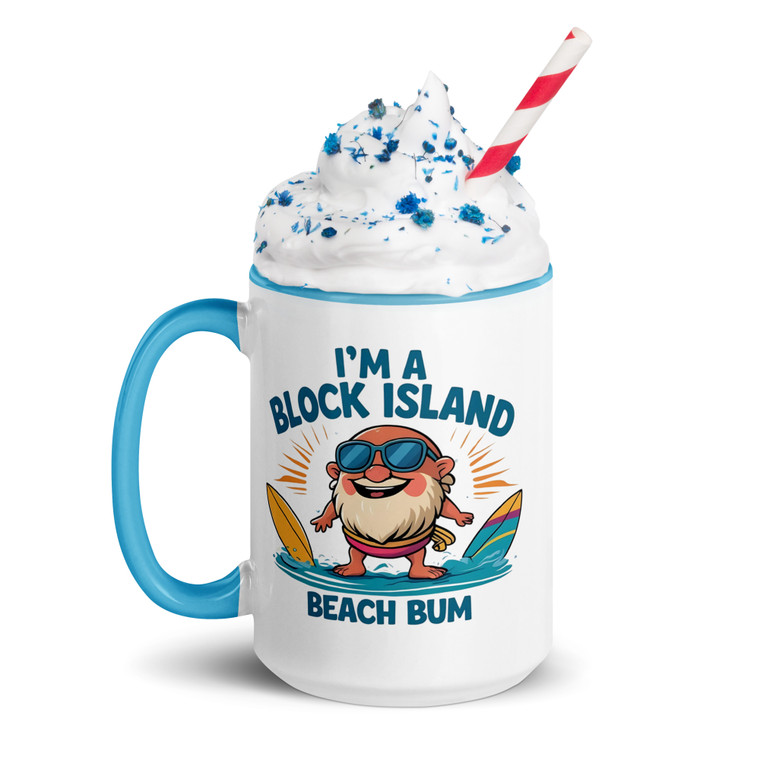 Block Island beach bum mug with playful attitude