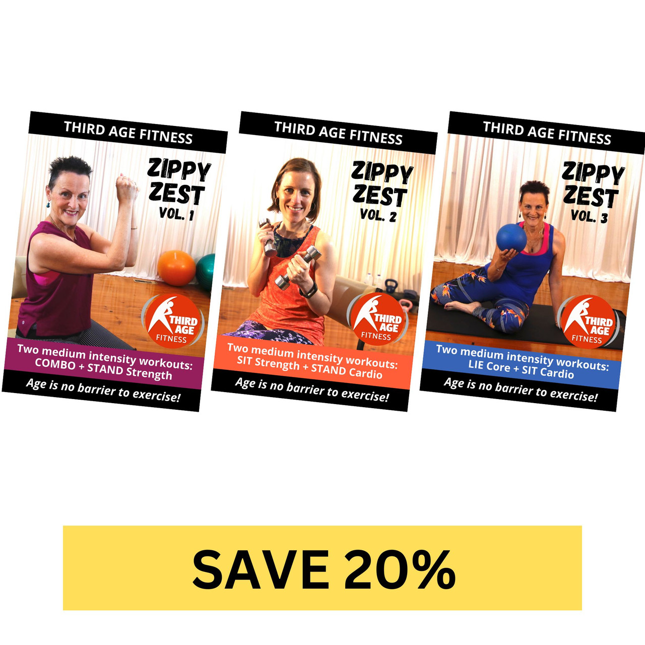 Zippy Zest Bundle #1 - Medium intensity home exercise workout DVDs
