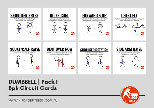 Dumbbell Exercise Circuit Card Pack #1 Summary for older adults fitness classes