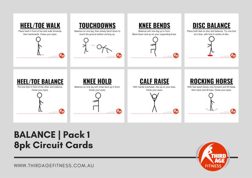 Balance Exercise Circuit Card Pack #1 Summary for older adults fitness classes