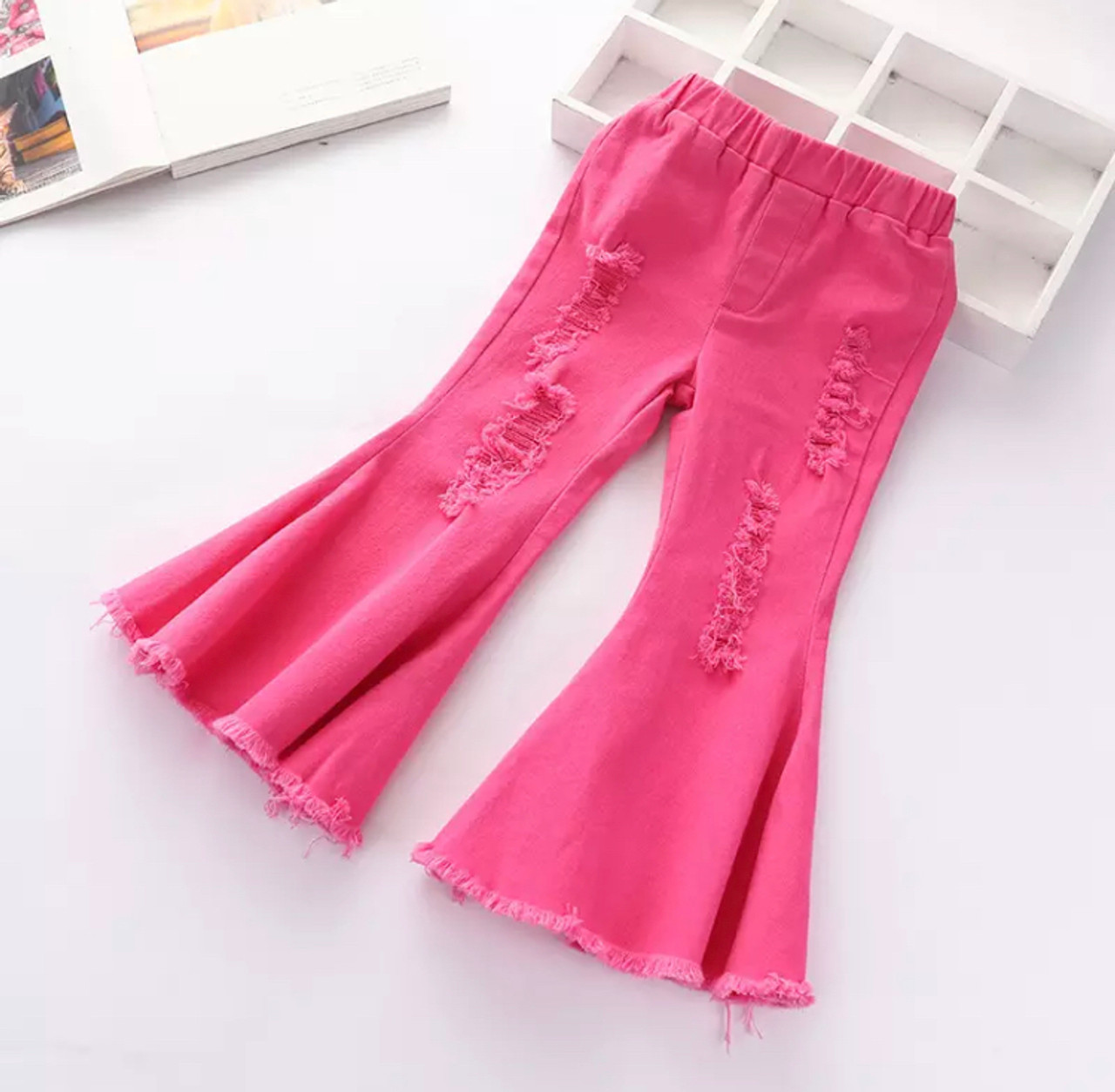 High Waisted Bell Bottoms Pants - Hot Pink - Pomelo Fashion