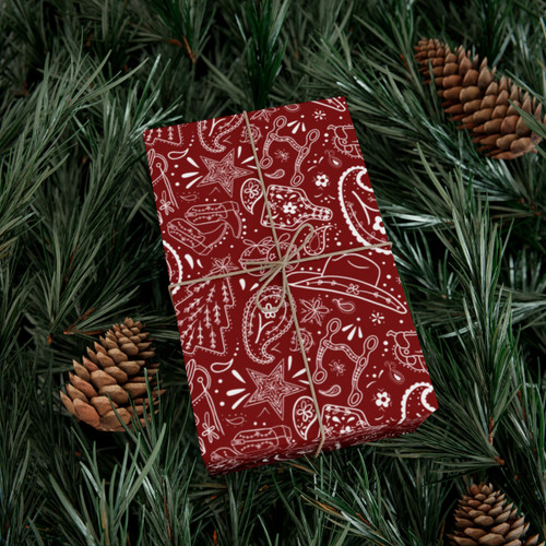 Western, wrapping paper, cowboy christmas, bandana, paisley, christmas tree, cowboy, cowgirl, holiday, christmas, saddle, bit, boots