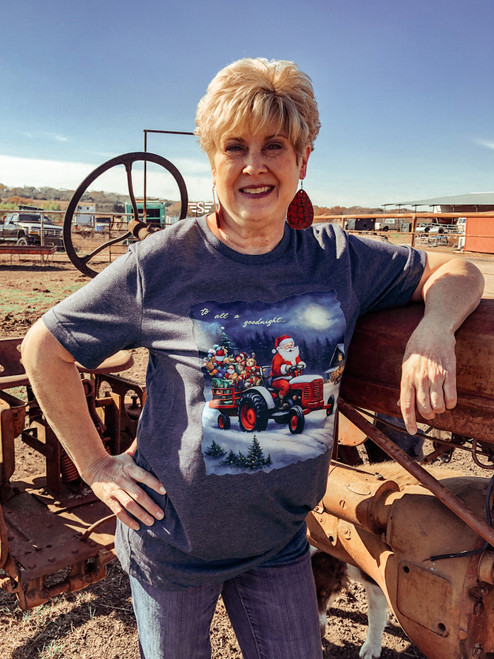 graphic tee, t-shirt, shirt, ranch, cattle, cow, cows, horse, horses, cattle women, rancher, western, punchy, ranchy, desert, cowboy, cowgirl, santa baby, christmas, holiday, steer, festive, festivities, santa, tractor, farmer santa