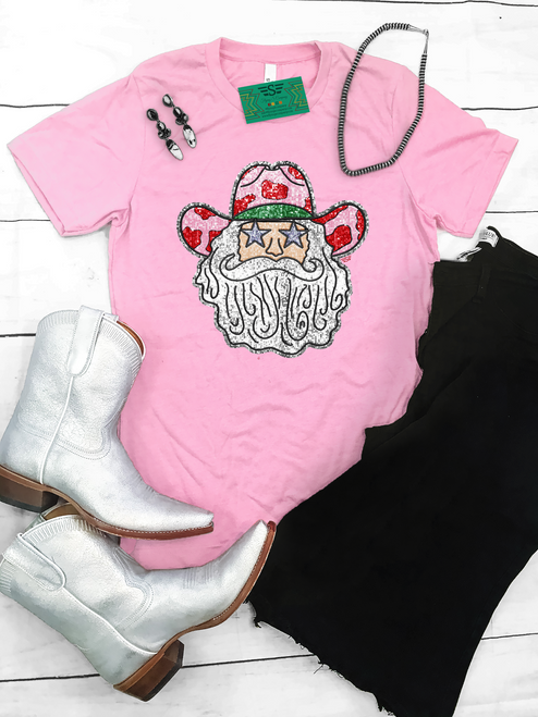 graphic tee, t-shirt, shirt, ranch, cattle, cow, cows, horse, horses, cattle women, rancher, western, punchy, ranchy, desert, cowboy, cowgirl, santa baby, christmas, holiday, steer, festive, festivities, santa, SEQUIN