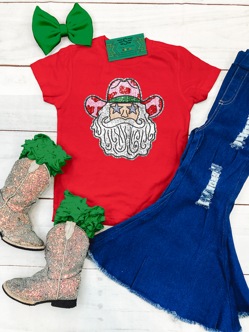 graphic tee, t-shirt, shirt, ranch, cattle, cow, cows, horse, horses, cattle women, rancher, western, punchy, ranchy, desert, cowboy, cowgirl, santa baby, christmas, holiday, steer, festive, festivities, santa, SEQUIN