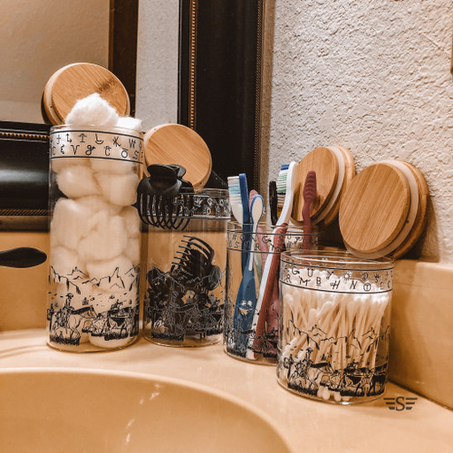 Home decor, canister, tooth brush holder, ranch, cattle, cow, cows, horse, horses, cattle women, rancher, western, punchy, ranchy, desert, cowboy, cowgirl, steer, chaps. ropes.