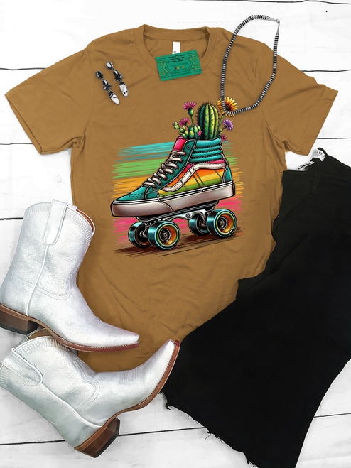 graphic tee, t-shirt, shirt, ranch, cattle, cow, cows, horse, horses, cattle women, rancher, western, punchy, ranchy, desert, cowboy, cowgirl, cactus, cacti, serape, skater, skate shoe, skates, roller skates