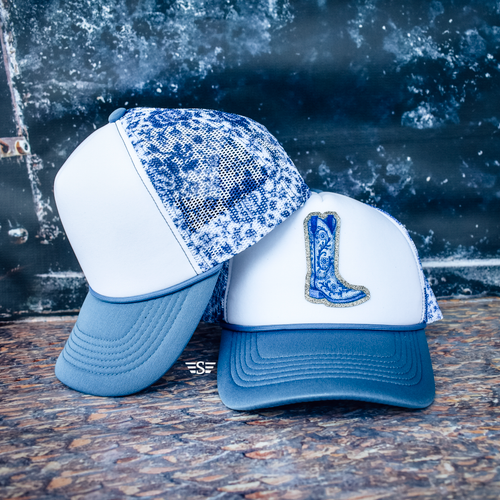 hat, cap, trucker hat, magna, ponytail,  blue, cowboy, cowgirl, spur, chinoiserie, floral, western, punchy, farm, ranch, rodeo, spring, French floral, magnet, white hat, cap, trucker hat, magna, ponytail,  blue, cowboy, cowgirl, spur, chinoiserie, floral, western, punchy, farm, ranch, rodeo, spring, French floral, magnet, white