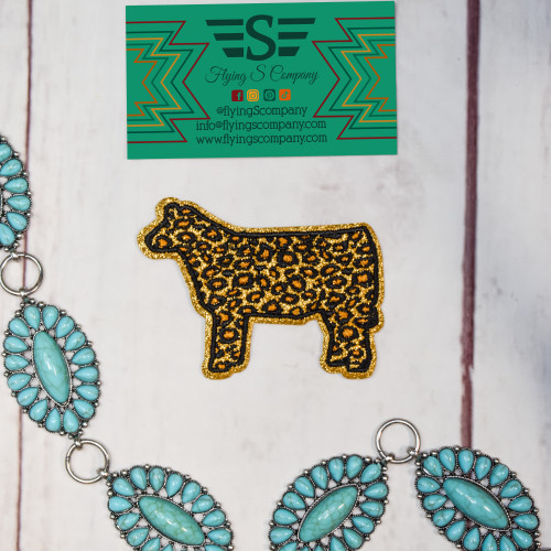 leopard livestock patch, leopard calf patch, leopard sheep patch, leopard goat patch, leopard pig patch, western animal patch, livestock embroidered patch, boutique western patch, cow silhouette patch, farm animal patch, western iron on patch, stock show patch, fair livestock patch, ranch style patch, western hat patch, embroidered animal patch, western fashion accessory, livestock show mom patch, 4H livestock patch, FFA patch, boutique animal patch
