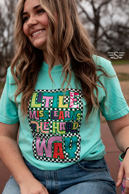 little miss shirt, funny western tee, sassy cowgirl shirt, boutique graphic tee, pink western shirt, western statement tee, rodeo outfit top, bold graphic t shirt women, country girl shirt, cowgirl fashion top, western boutique clothing, colorful western graphic tee, girls night western outfit, funny country shirt, trendy western apparel, pink rodeo shirt, southern boutique style, checkerboard graphic tee, cowgirl casual wear