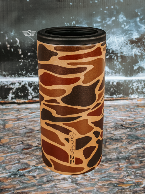 duck camo can cooler, camo tall can cooler, western can cooler, hunting drink cooler, camo beverage holder, tall boy can cooler, outdoors drink sleeve, rugged can cooler, insulated can cooler, western outdoor accessory, camo tumbler sleeve, hunting gear drink holder, western lifestyle accessory, duck hunting gear