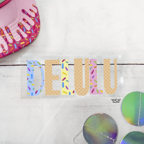 delulu patch colorful, ice cream patch, fun fabric patch, colorful word patch, summer patch, playful patch design, trendy statement patch, aesthetic colorful patch, cute hat patch, bright fabric patch