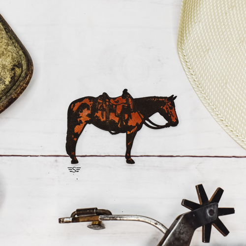 ranch horse patch, horse leather patch, western horse patch, cowboy horse patch, ranch life patch, equestrian leather patch, saddled horse patch, western lifestyle patch, horse lover patch, cowboy hat patch