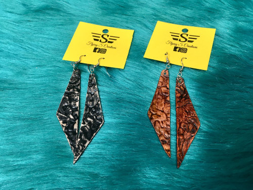 Tooled Leather Angled Sliver Earring
