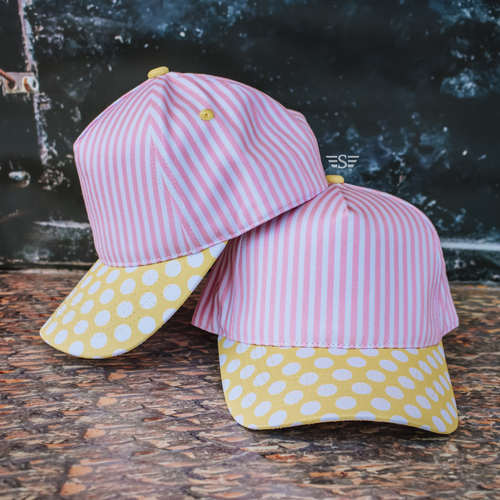 pattern mix cap, pink stripe hat, polka dot baseball cap, boutique western hat, fun printed cap, women’s statement cap, pink trucker hat, trendy western cap