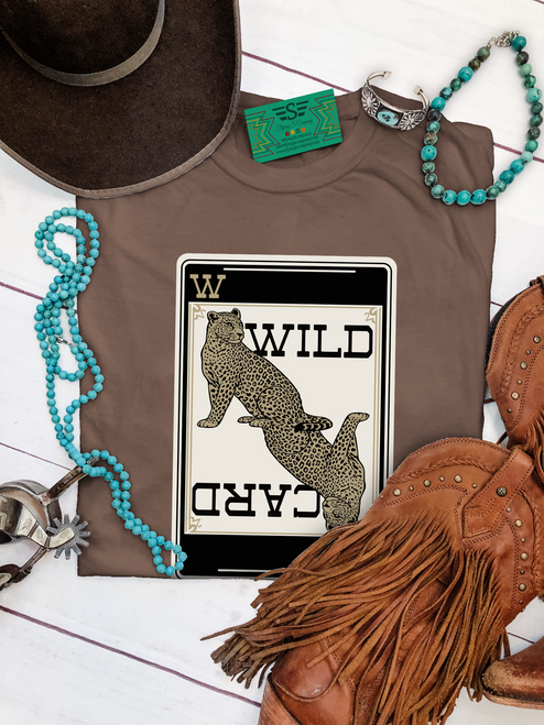 leopard graphic tee, wild card shirt, western graphic tee, boutique graphic tee, animal print shirt, edgy western shirt, cowgirl graphic tee, vintage style tee
