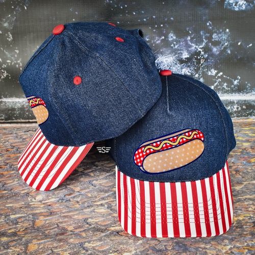 hot dog patch hat, checkered trucker hat, patriotic hot dog cap, retro trucker hat, summer BBQ hat, americana baseball cap, picnic aesthetic hat, checkered brim hat, vintage inspired trucker hat, novelty food hat, county fair hat, july 4th trucker hat, cookout baseball cap, boutique trucker hat, retro americana hat, hot dog graphic cap, summer festival hat, patriotic boutique hat, trendy trucker hat, western summer accessories