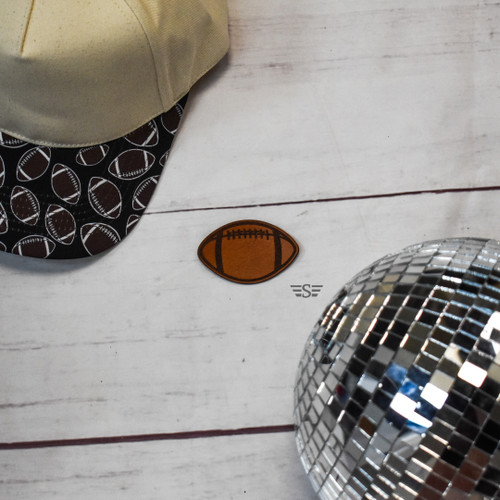 football hat, football patch hat, football leather patch, football ball hat, football mom hat, football coach hat, football fan hat, football player hat, football gift, Friday night lights hat, youth football hat, women's football hat, engraved leather patch, leather patch cap, ponytail hat, Magna Pony hat, athletic cap, sports hat, game day hat, football accessories