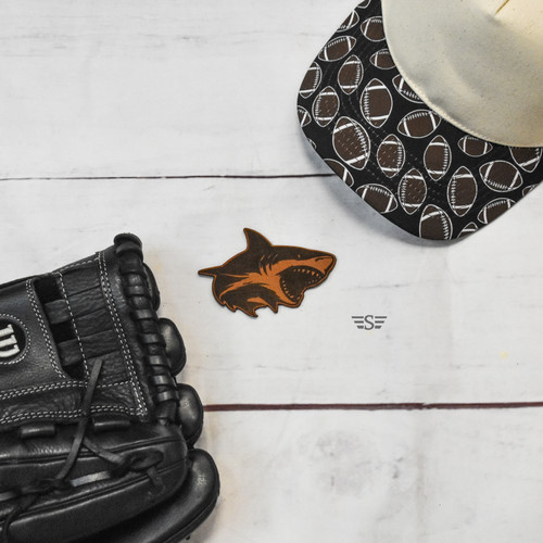 shark leather patch, shark patch, leather shark patch, shark hat patch, shark hat, shark trucker hat, ocean leather patch, beach leather patch, coastal leather patch, fishing patch, fisherman hat patch, marine life patch, shark lover gift, shark accessory, laser engraved leather patch, genuine leather patch, nautical patch, saltwater fishing patch, beach hat patch, ocean lover gift