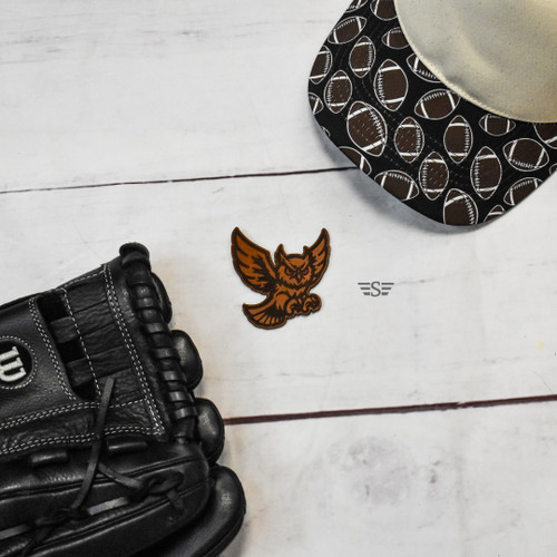 Owl Leather Patch, Owl Mascot Patch, Night Owl Patch, Screech Owl Patch, Great Horned Owl Patch, Horned Owl Patch, Wise Owl Patch, School Mascot Patch, Team Spirit Patch, Leather Hat Patch, Laser Engraved Leather Patch, Custom Hat Patch, Genuine Leather Patch, Western Hat Patch, Richardson Hat Patch, Trucker Hat Patch, Sports Team Patch, Football Mascot Patch, Baseball Mascot Patch