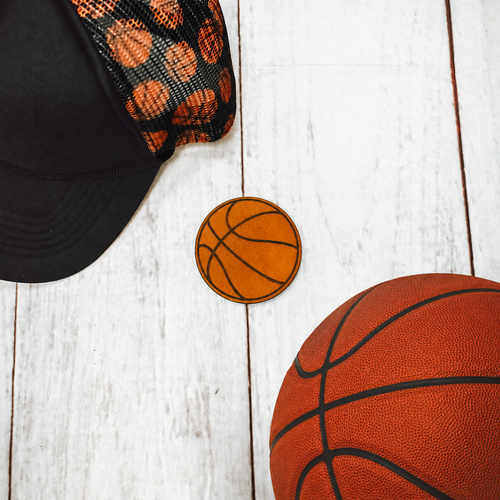basketball leather patch, basketball patch, faux leather basketball patch, engraved basketball patch, basketball hat patch, sports leather patch, basketball team patch, basketball fan patch, heat press patch, laser engraved patch, athletic patch, basketball accessory, custom hat patch, basketball gift, sports patch