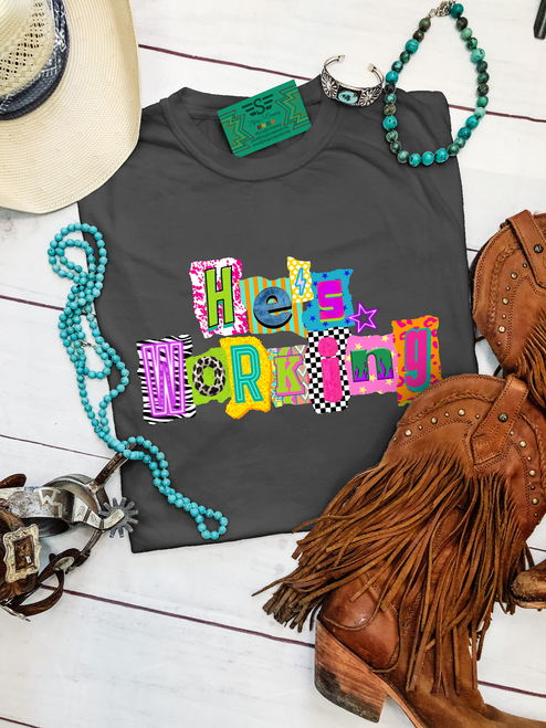 He's Working shirt, kids western shirt, boys western shirt, farm kid shirt, ranch kid shirt, cowboy kid shirt, funny kids shirt, western graphic tee, country kids shirt, toddler western shirt, youth western shirt, rodeo shirt, livestock show shirt, country boy shirt, colorful western shirt
