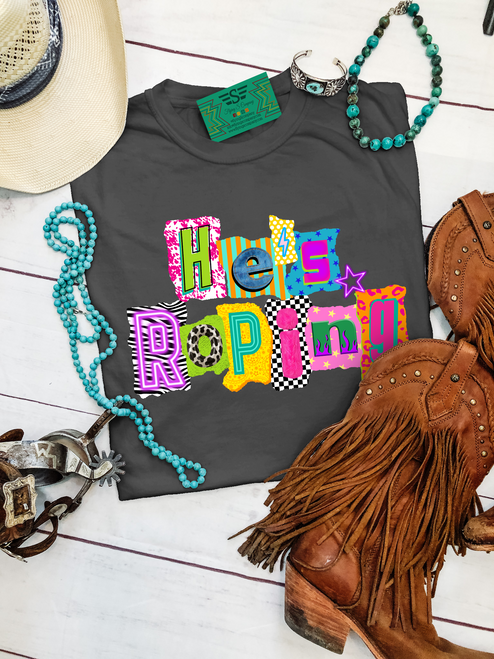 He's Roping shirt, kids western shirt, boys western shirt, roping shirt, cowboy shirt, ranch kid shirt, rodeo shirt, team roping shirt, calf roping shirt, western graphic tee, country kids shirt, toddler western shirt, youth western shirt, cowboy graphic shirt, rodeo apparel