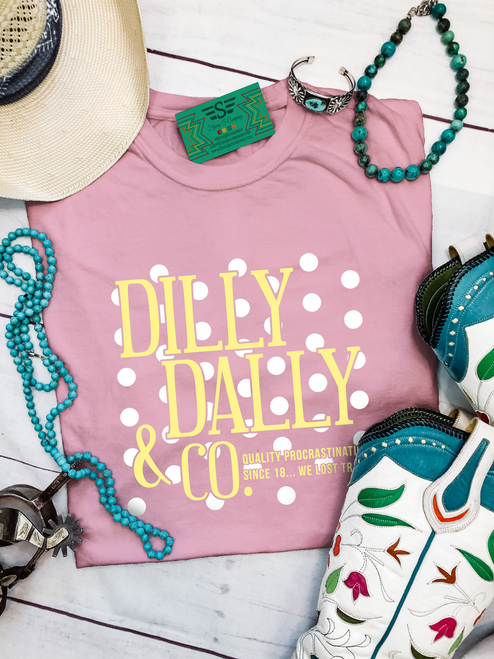 Dilly Dally and Co Shirt, Funny Graphic Tee, Procrastination Shirt, Funny Saying Shirt, Western Boutique Clothing, Boutique Graphic Tee, Vintage Typography Shirt, Retro Graphic Tee, Comfort Colors Shirt, Softstyle Graphic Tee, Funny Women's Shirt, Cowgirl Graphic Tee, Country Girl Shirt, Funny Boutique Shirt, Southern Humor Shirt, Casual Graphic Tee, Western Fashion, Boutique Clothing, Trendy Graphic Tee, Everyday Graphic Shirt