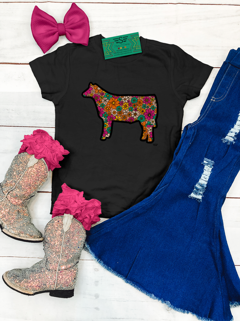 Freshly Picked kids shirt, Freshly Picked livestock tee, kids floral livestock shirt, floral livestock tee, kids livestock shirt, youth livestock shirt, kids western shirt, floral cow shirt, kids cattle shirt, youth cattle shirt, stock show kids shirt, livestock show shirt, show cattle tee, kids farm shirt, ranch kid shirt, farm kid clothing, agriculture kids shirt, ag kids clothing, county fair shirt, livestock exhibitor shirt, western kids clothing, colorful livestock tee, retro floral cow shirt, Flying S Company