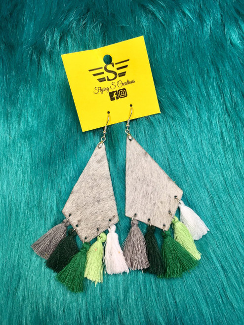 Green Hair on Tassel Earrings