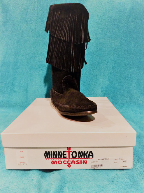 Black Minnetonka Double Layer fringe Boots