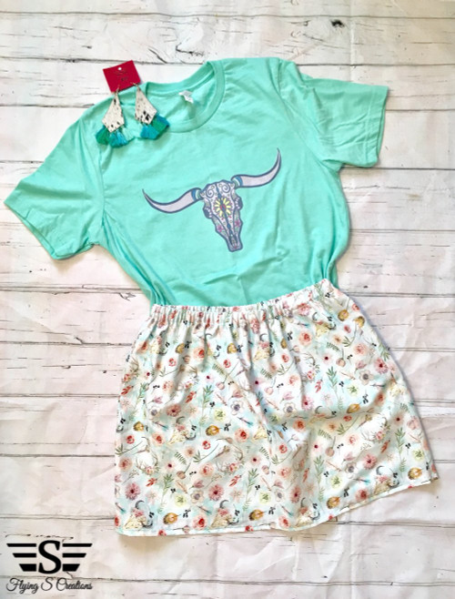 Small Floral Bull Skull Skirt