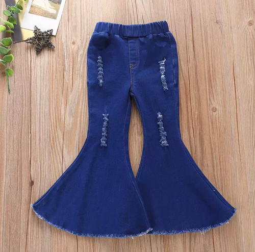 Wholesale Cow Print Double Ruffles White Toddlers Kids Jeans Girls Bell  Bottoms Denim Pants - Stylish Clothes - Fieldfolio
