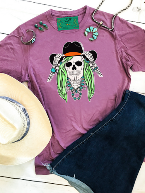 Cowboy, cowgirl, western, ranch, halloween, skull, cattle, bones, country, wildrag, graphic tee, t shirt, tee, rodeo, turquoise