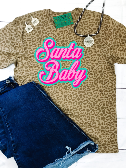 graphic tee, t-shirt, shirt, ranch, cattle, cow, cows, horse, horses, cattle women, rancher, western, punchy, ranchy, desert, cowboy, cowgirl, santa baby, christmas, holiday, steer, festive, festivities, santa, leopard, pink