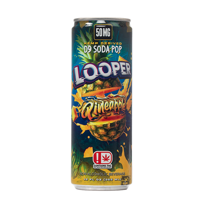 Looper Hemp Derived D9 Pineapple Soda Pop 50mg Can