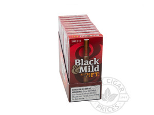 The original pipe tobacco cigars, Black & Mild cigars are made using aromatic pipe tobaccos for a satisfyingly smooth and flavorful smoke. The uniquely tasty Black and Mild cigar has been an American favorite since its introduction in the 1960s, and the Filter Tips Sweet variety features a filtered tip kissed with a subtle and pleasant sweetness. The original pipe tobacco cigars, Black & Mild cigars are made using aromatic pipe tobaccos for a satisfyingly smooth and flavorful smoke. The uniquely tasty Black and Mild cigar has been an American favorite since its introduction in the 1960s, and the Filter Tips Sweet variety features a filtered tip kissed with a subtle and pleasant sweetness.