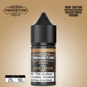 Ridin' Shotgun SALT by Prohibition Juice Co. brings the rich, indulgent flavors of the beloved Ridin' Shotgun blend to a new level, now infused with salt nicotine for a smoother, more satisfying vape. Ridin' Shotgun SALT by Prohibition Juice Co. brings the rich, indulgent flavors of the beloved Ridin' Shotgun blend to a new level, now infused with salt nicotine for a smoother, more satisfying vape.