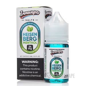Try out Heisenberg Menthol SALTS by Innevape E-Liquids, capturing the sweet flavor of cool blue slushie mixed with nicotine salts and refreshing menthol. 30ml 50mg Try out Heisenberg Menthol SALTS by Innevape E-Liquids, capturing the sweet flavor of cool blue slushie mixed with nicotine salts and refreshing menthol. 30ml 50mg