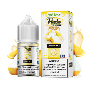 Hyde Lemon Bar Salt by Pod Juice E-Liquid is a savory flavor inspired by a sweet lemon cake. Embodying a delicious sweet lemon dessert flavor that will excite your mouth giving you that summertime and sunshine vibe! 30ml 35mg