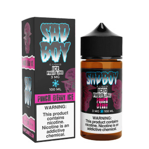 Delight in the refreshing flavor of Punch Berry ICE by Sadboy E-Liquid, a sensational blend that captures the sweet essence of mixed berry punch enhanced with a invigorating splash of menthol for an unrivaled soothing effect. 100ml 3mg Delight in the refreshing flavor of Punch Berry ICE by Sadboy E-Liquid, a sensational blend that captures the sweet essence of mixed berry punch enhanced with a invigorating splash of menthol for an unrivaled soothing effect. 100ml 3mg