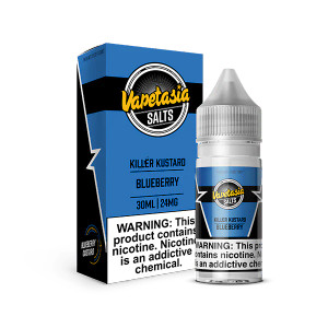 Indulge in pure bliss with Killer Kustard Blueberry SALT by Vapetasia, a divine concoction that marries the smoothest, richest custard with the perfect kiss of juicy blueberries.