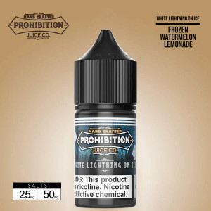 White Lightning SALT by Prohibition Juice Co. offers an exhilarating flavor experience that combines the sweet essence of watermelon hard candies with the refreshing zing of ice-cold lemonade. This salt-nic blend is designed for those hot days when you crave a deliciously cool treat that feels downright refreshing. 50mg White Lightning SALT by Prohibition Juice Co. offers an exhilarating flavor experience that combines the sweet essence of watermelon hard candies with the refreshing zing of ice-cold lemonade. This salt-nic blend is designed for those hot days when you crave a deliciously cool treat that feels downright refreshing. 50mg