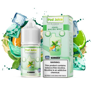 Refresh your senses with Jewel Malibu Mint SALT by Pod Juice, a tantalizing blend of zesty citrus and invigorating mint served over a bed of ice. This unique combination delivers a vibrant burst of flavor that dances on the taste buds with every puff, making it a perfect choice for a refreshing all-day vape. 30ml 35mg Refresh your senses with Jewel Malibu Mint SALT by Pod Juice, a tantalizing blend of zesty citrus and invigorating mint served over a bed of ice. This unique combination delivers a vibrant burst of flavor that dances on the taste buds with every puff, making it a perfect choice for a refreshing all-day vape. 30ml 35mg