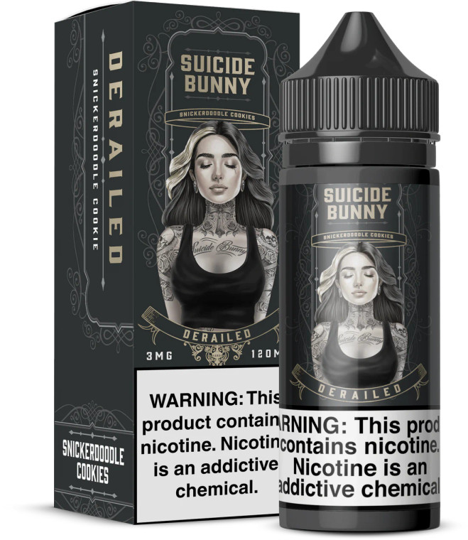 Take a journey of sensory delight with "Derailed" by Suicide Bunny, an exquisite e-liquid creation that transcends the ordinary. As you inhale, imagine stepping into a cozy kitchen, where the air is thick with the intoxicating aroma of freshly baked cookies straight out of the oven. The warm, buttery notes envelop you, conjuring memories of childhood delights and comforting moments shared with loved ones.  100ml 6mg