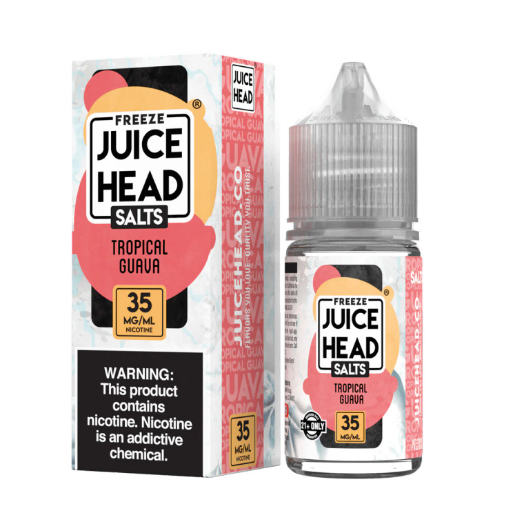 Experience the exotic fusion of Freeze Tropical Guava by Juice Head Salts, a revitalizing nicotine salt blend that masterfully combines luscious guava with succulent peaches, all enhanced by a touch of invigorating menthol.30ml 35mg