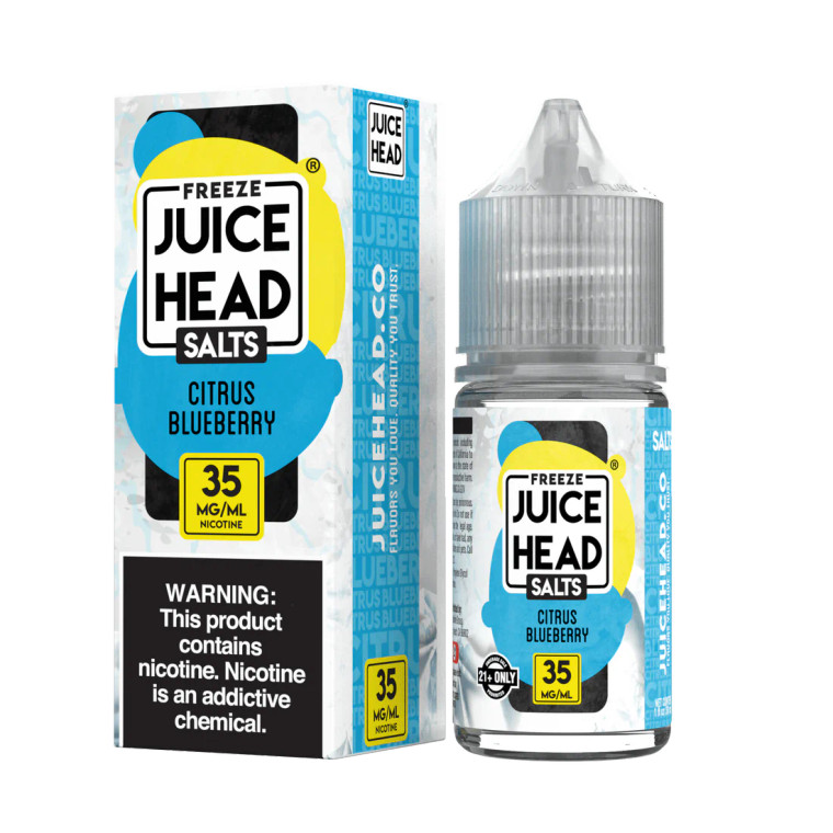Indulge in a frosty explosion of flavor with Freeze Citrus Blueberry by Juice Head Salts, a tantalizing nicotine salt blend that artfully combines the sweetness of blueberries with the zesty kick of tangy lemons, all wrapped in a refreshing menthol breeze.  30ml 35mg