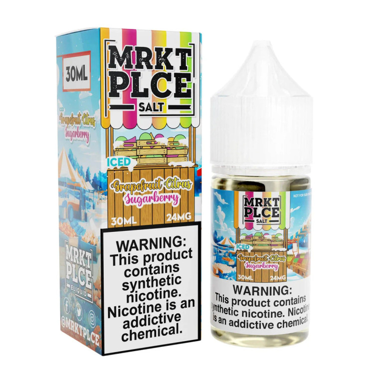 Dive into a symphony of citrus delight with ICED Grapefruit Citrus Sugarberry SALT by MRKT PLCE.  30ml 24mg