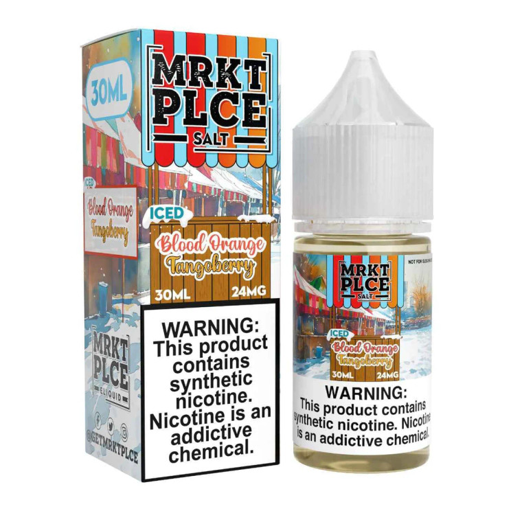 Experience the zesty and refreshing fusion of ICED Blood Orange Tangoberry SALT by MRKT PLCE.  30ml 24mg