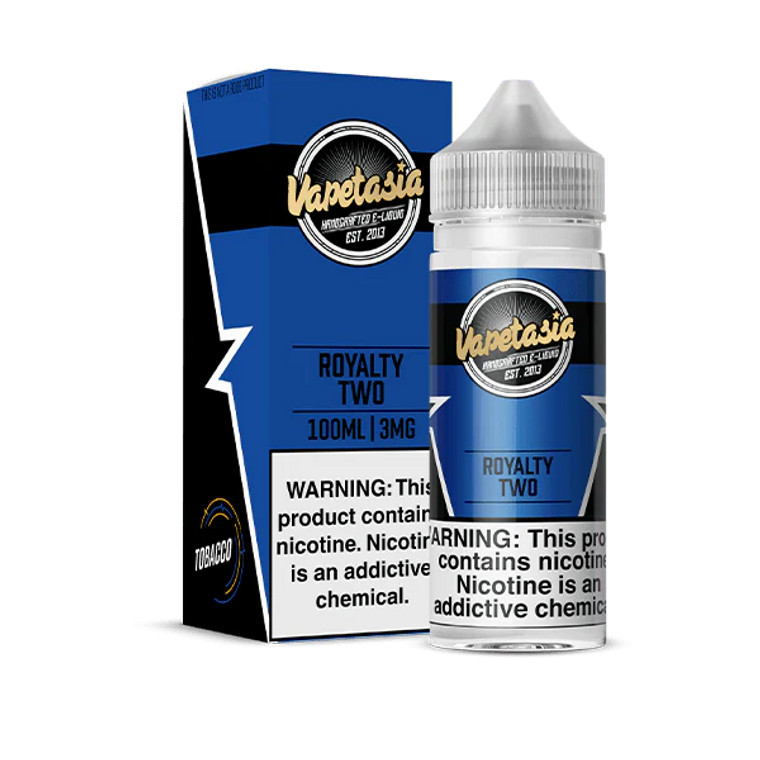 Royalty Two by Vapetasia is a decadent RY4-inspired e-liquid available at Giant Vapes. Discover a blend of mild tobacco, rich vanilla custard and sweet hazelnut flavors that combine into an unforgettably satisfying vape 100ml 6mg